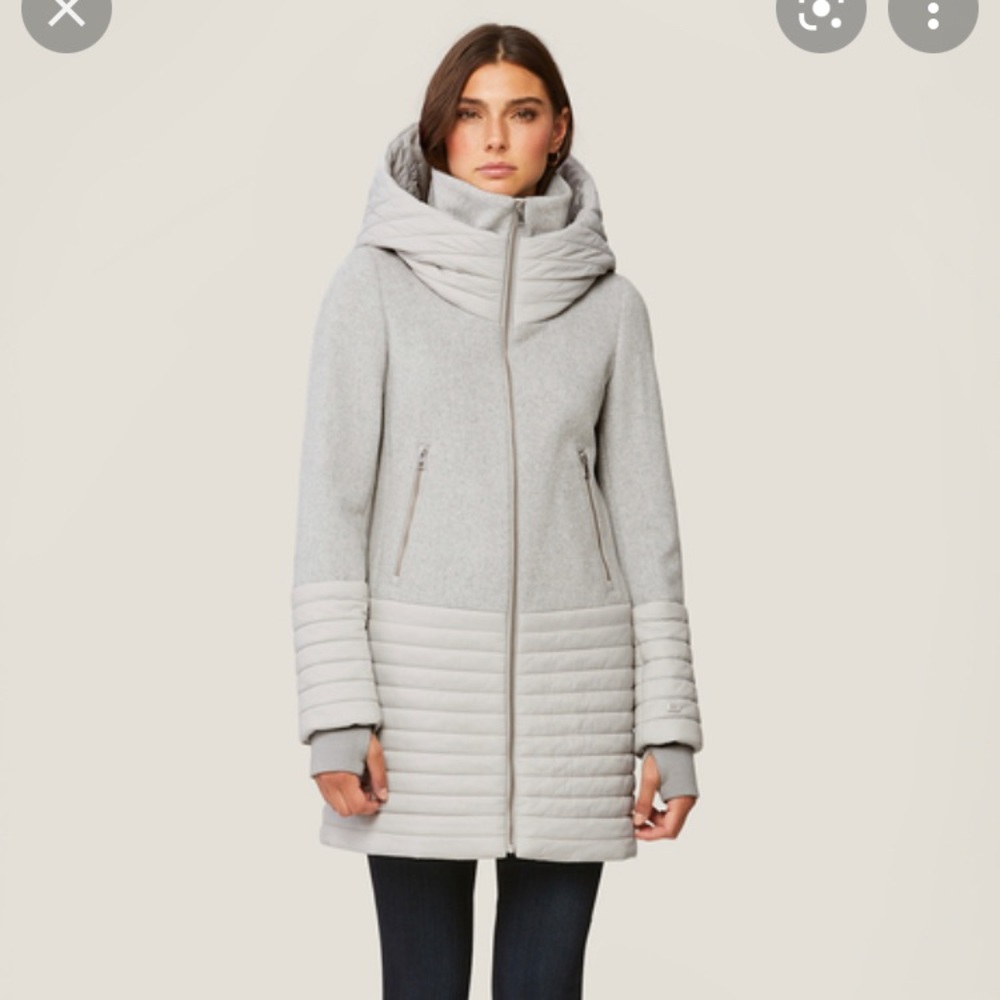 Sonia & Kyo Avery Mixed Media Coat with hood